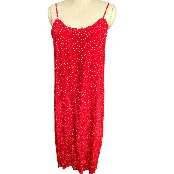 Anthropologie Seen Worn Kept Red White Polka Dot Midi Slip Dres Size 12 - Picture 1 of 6